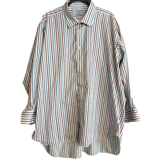Men's Joseph Turner Long Sleeve Red, White, Blue Striped Button Up Shirt, 19, 37 - Picture 1 of 4